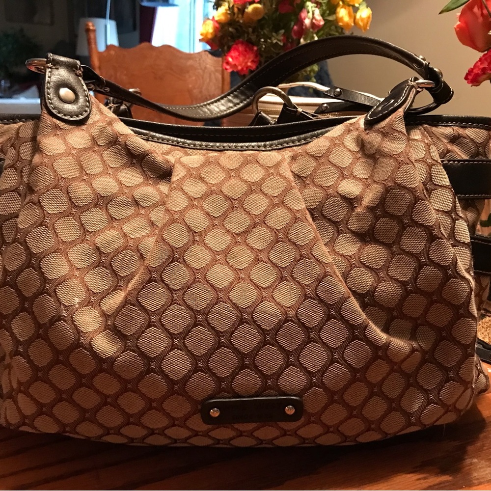 Nine West Tan and Brown Shoulder Bag with Signature Pattern
